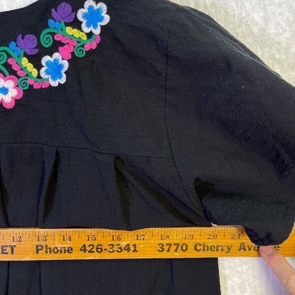 YZXDORWJ Black Embroidered Floral Boho Peasant Blouse Large - Picture 6 of 7